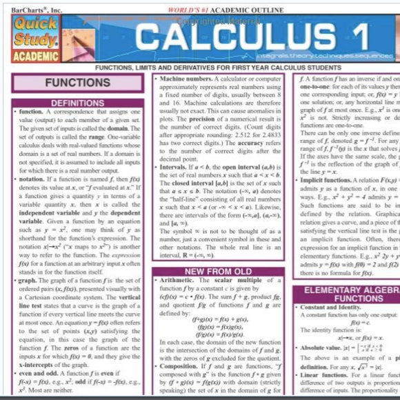 QuickStudy CALCULUS 1 Study Guide - Picture 1 of 2